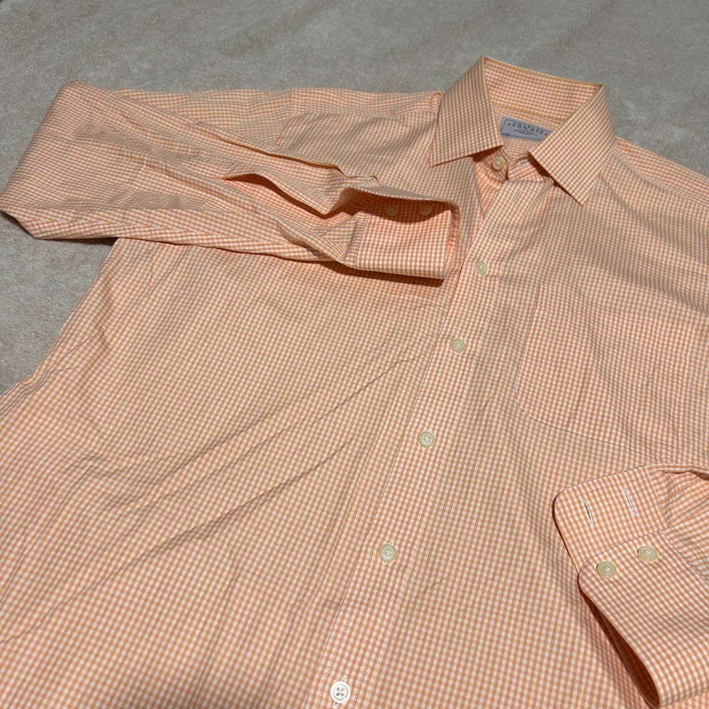 Charles Tyrwhitt Dress Shirt‎ Mens 16/35 Orange Gingham Check Long Sleeve 0890